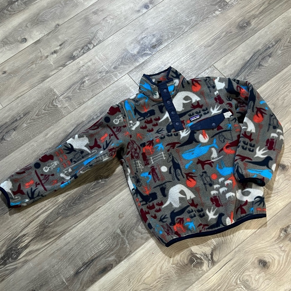 Patagonia Synchilla T-Snap-Patterned Fleece Pullover w/ Button Collar YMD 10/12